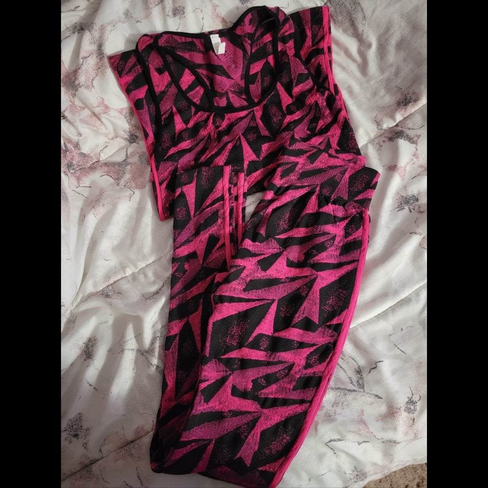 Hot pink and black work out set